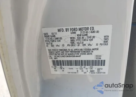 2011 Ford Escape Limited from USA, damaged, VIN 1FMCU9EG6BKB64447